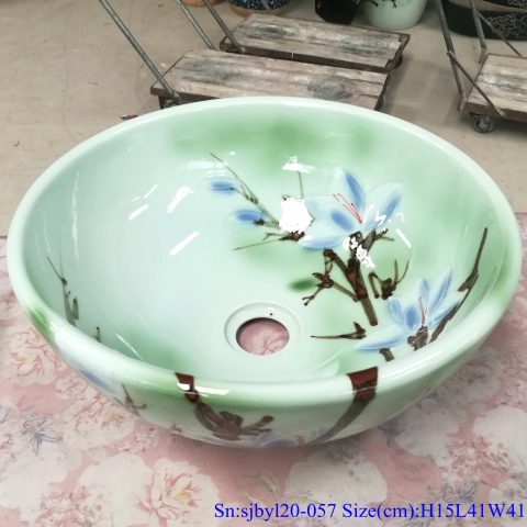 sjby120-057 Hand painted jade orchid wash basin in Jingdezhen