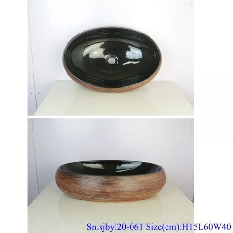 sjby120-061 Wash basin with hand drawn black gold silk line in Shengjiang