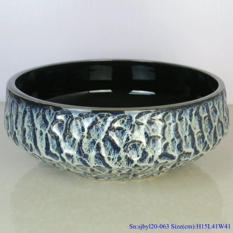 sjby120-063 Shengjiang hand painted face basin with black gold flower glaze stone pattern