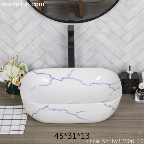 byl2006-10 Shengjiang creative irregular blue crack pattern rectangular ceramic washbasin