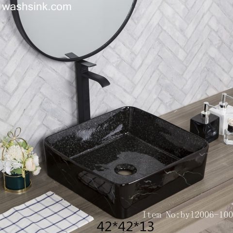 byl2006-100 Jingdezhen glazed black square ceramic washbasin with cracks