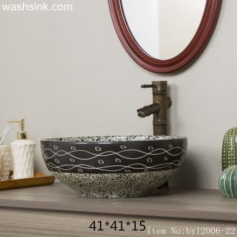 byl2006-22 Shengjiang hand painted wave and bubble pattern round ceramic washbasin