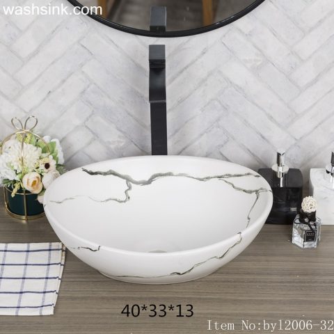 byl2006-32 Jingdezhen oval white ceramic washbasin with cracks