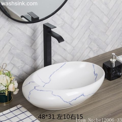 byl2006-33 Jingdezhen oval white ceramic washbasin with blue cracks