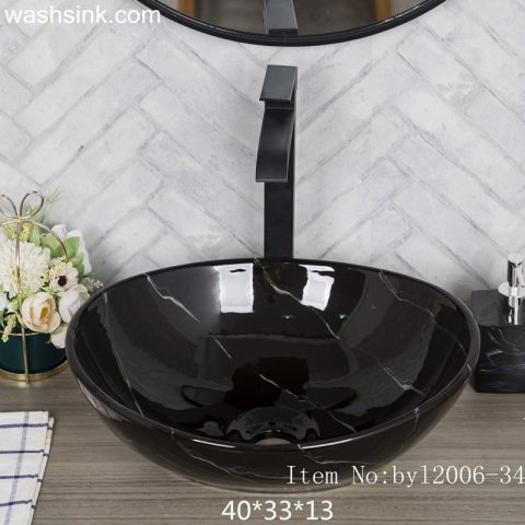 byl2006-34 Jingdezhen oval black ceramic washbasin with white cracks
