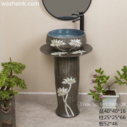 byl2006-38 Jingdezhen handmade antique wood blue and white black design washbasin