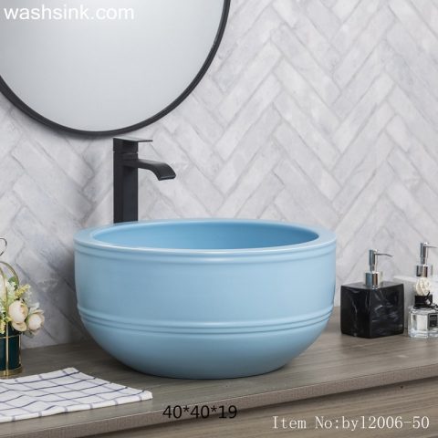 byl2006-50 Jingdezhen Matt light blue round ceramic washbasin with coil
