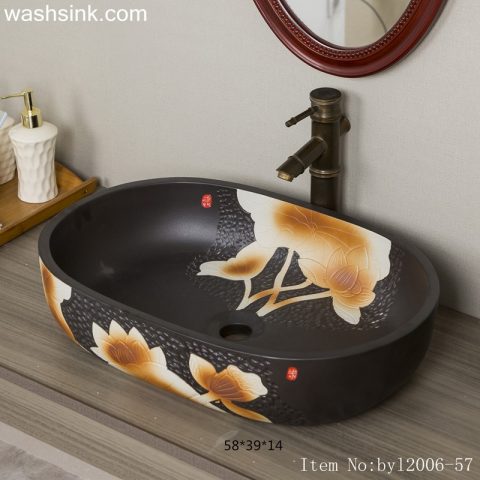 byl2006-57 Creative wash basin with lotus pattern on black background