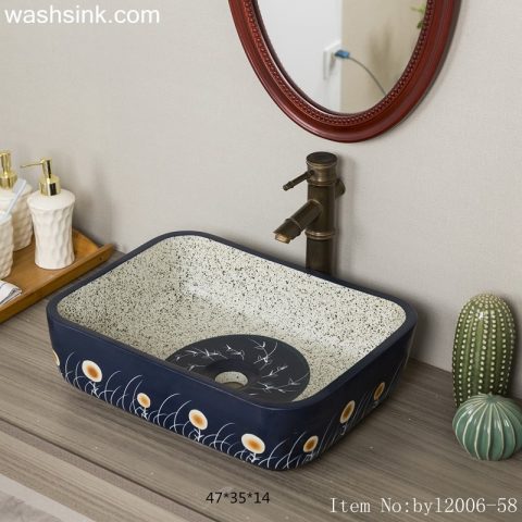 byl2006-58 Jingdezhen handmade wash basin with dandelion pattern on dark blue background