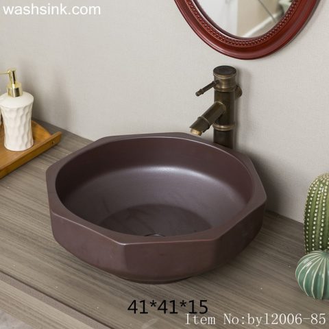 byl2006-85 Jingdezhen matte black brown polygon glazed washbasin