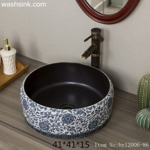 byl2006-86 Jingdezhen black brown round glazed washbasin with crack pattern