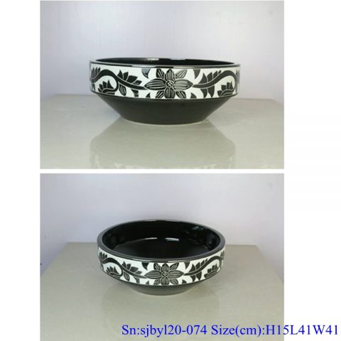 sjby120-074 Hand painted wash basin with black and white patterns in Jingdezhen
