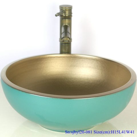 sjby120-081 Jingdezhen hand painted sub gold green arhat design washbasin