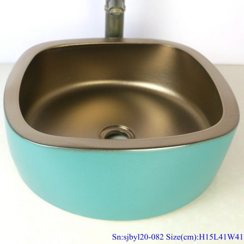 sjby120-082 Jingdezhen hand painted sub gold green square basin design washbasin
