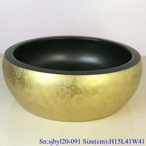 sjby120-091 Jingdezhen hand painted sub black gold butterfly dance pattern washbasin