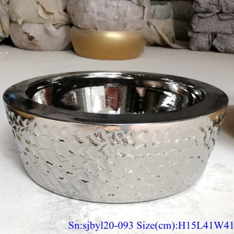 sjby120-093 Jingdezhen hand painted matte gold blue-coil wash basin