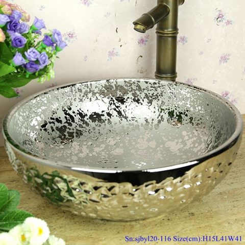 sjby120-116 Jingdezhen wash basin with splash gold and rock carvings