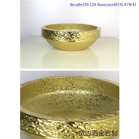 sjby120-120 Jingdezhen ceramic wash basin with gold and rock carvings