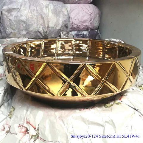 sjby120-124 Jingdezhen ceramic washbasin with oblique square pattern