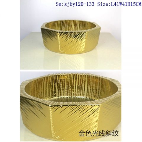 sjby120-133 Jingdezhen ceramic wash basin with golden light and twill pattern