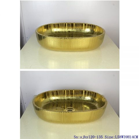 sjby120-135 Jingdezhen Ceramic wash basin with golden light pattern