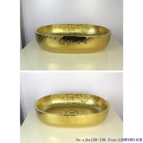 sjby120-136 Jingdezhen Ceramic washbasin with golden lotus pattern
