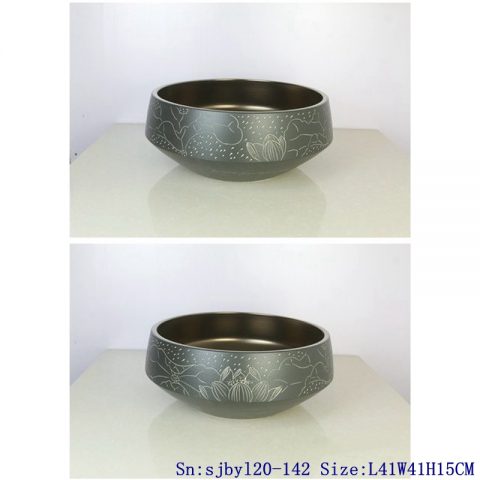 sjby120-142 Shengjiang Ceramic round washbasin with rain color pattern in lotus pond of Shengjiang