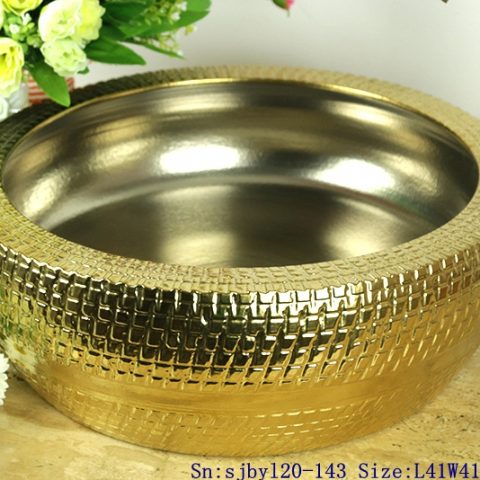sjby120-143 Jingdezhen gold plated ceramic washbasin with jump knife pattern