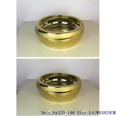 sjby120-146 Jingdezhen gold plated ceramic washbasin with chrysanthemum petal pattern