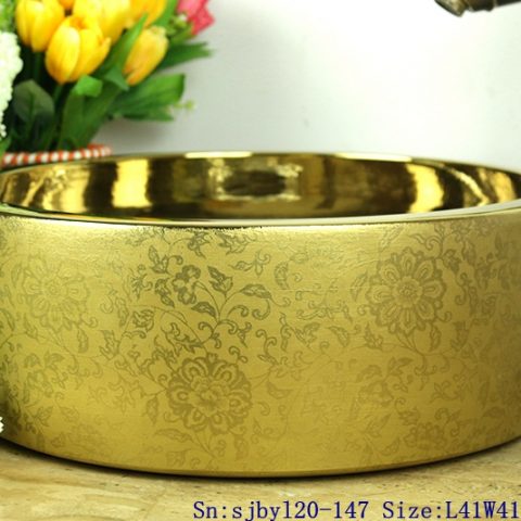 sjby120-147 Jingdezhen ceramic wash basin with gold-plated lotus pattern