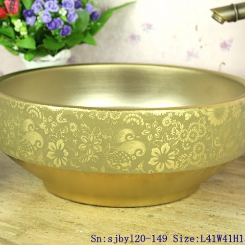 sjby120-149 Jingdezhen butterfly dance and golden bell pattern ceramic washbasin