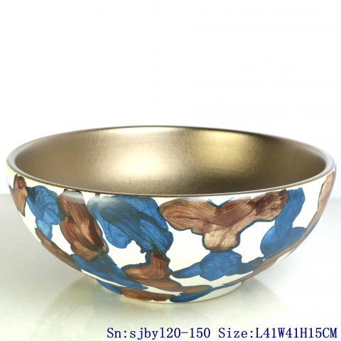 sjby120-150 Jingdezhen large color block pattern ceramic washbasin