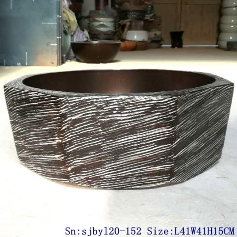 sjby120-152 Jingdezhen octagonal gold rock pattern ceramic washbasin