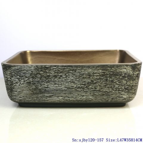 sjby120-157 Jingdezhen matte gold parallel line washbasin