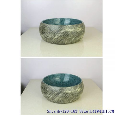 sjby120-163 Wash basin with blue ink dot pattern on Jingdezhen silk thread
