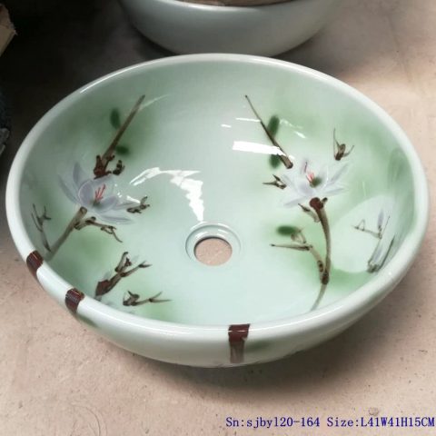 sjby120-164 Jingdezhen lake green Magnolia design washbasin