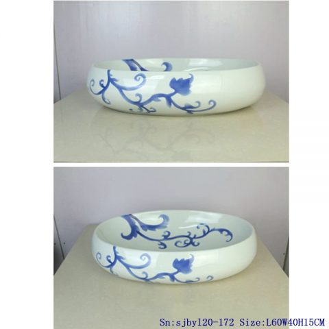 sjby120-172 Jingdezhen blue and white rattan wash basin