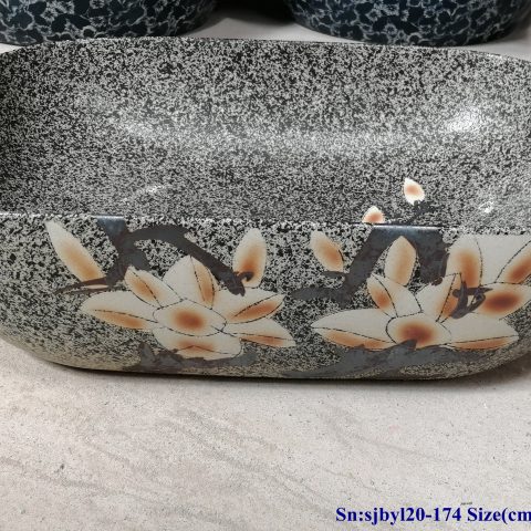 sjby120-174 Jingdezhen light coffee gold lotus design washbasin
