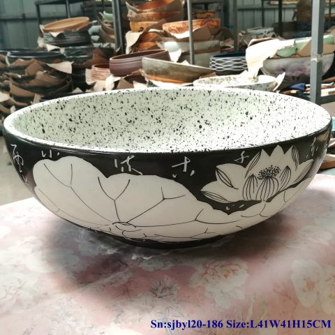 sjby120-186 Jingdezhen marble white lotus design washbasin