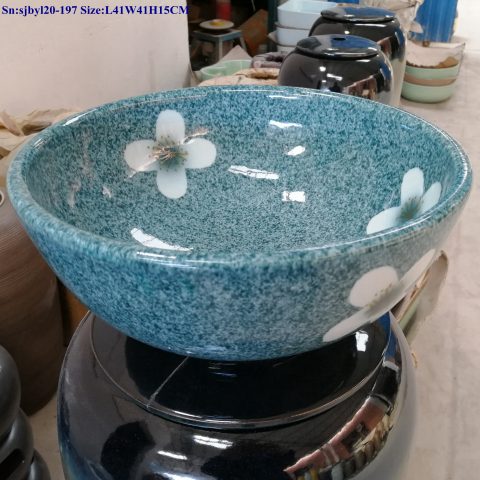 sjby120-197 Hand painted Jingdezhen blue four petal flower wash basin