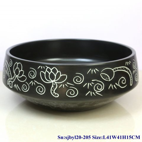 sjby120-205 Hand painted wash basin with black and white lotus pattern