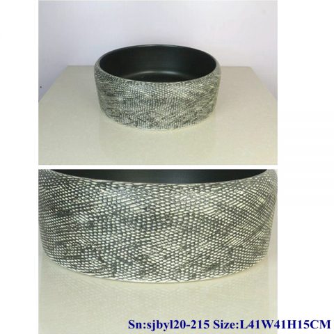 sjby120-215 Jingdezhen ceramic washbasin with black reticulated pattern