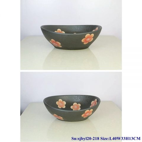sjby120-218 Jingdezhen ceramic washbasin with five petals on black background