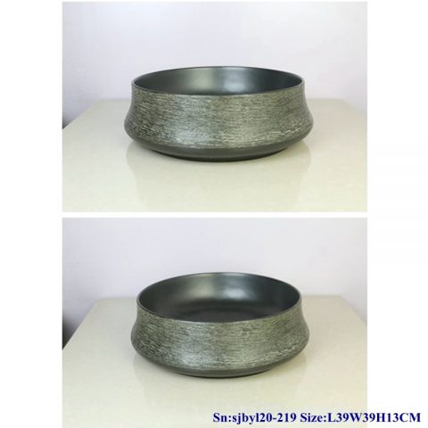 sjby120-219 Jingdezhen ceramic washbasin with silk thread pattern on black background