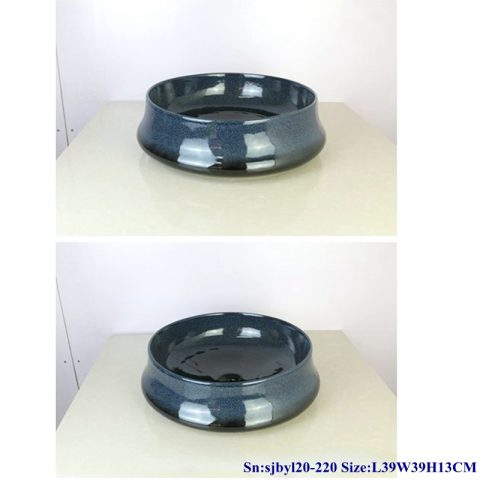 sjby120-220 Jingdezhen ceramic washbasin with flower glaze pattern on black background