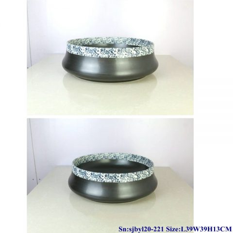 sjby120-221 Jingdezhen half blue and white ceramic washbasin with black background