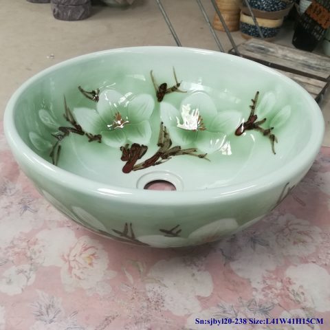 sjby120-238 Jingdezhen Hand painted Magnolia pattern ceramic washbasin