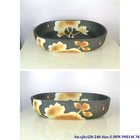 sjby120-240 Jingdezhen Hand painted early autumn gold lotus pattern ceramic washbasin