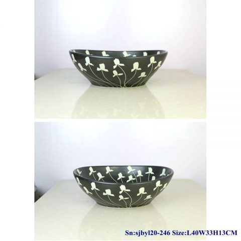 sjby120-246 Hand painted Hand painted white rose pattern ceramic washbasin