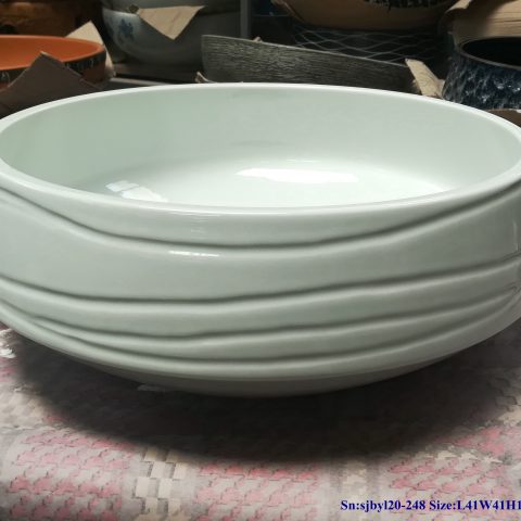 sjby120-248 Jingdezhen Hand painted white ripple bird's nest pattern ceramic washbasin